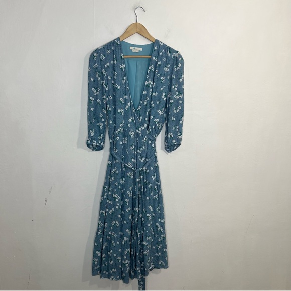Boden Aurora Heron Blue Floral Midi Wrap ASO Kate Middleton Dress Size 8 - Picture 16 of 16